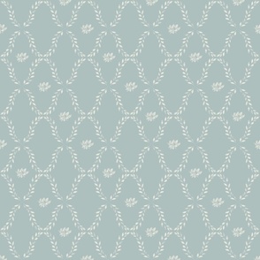 Medium cottagecore painted charm nature motif light blue and cream 6x8 wallpaper and fabric