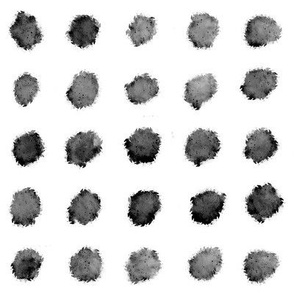 Watercolor Painted Dots | Small Scale | Pure black, pure white | hand painted multidirectional black and white