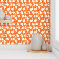 Friendly ghosts, Boo and stars on an orange background - large scale 