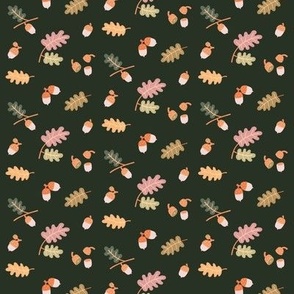 Oak Tree Fall Pattern in an autumnal colour palette on a drank background