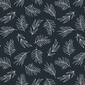 White simple lines Palm leaves-modern minimalist. Ebony background