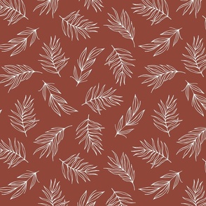 Simple lines Palm leaves modern minimalist- terracotta background