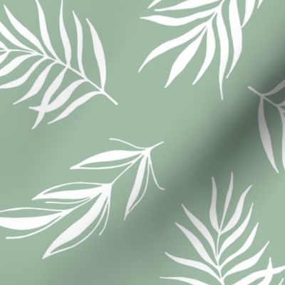 Simple Palm leaves modern minimalist -white on sage green