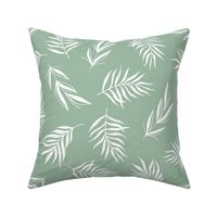 Simple Palm leaves modern minimalist -white on sage green