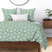 Simple Palm leaves modern minimalist -white on sage green