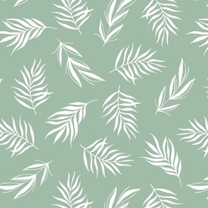 Simple Palm leaves modern minimalist -white on sage green