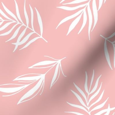 Simple Palm leaves modern minimalist -white on pink