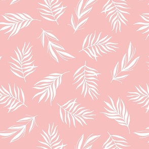 Simple Palm leaves modern minimalist -white on pink