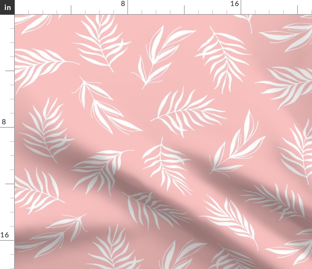 Simple Palm leaves modern minimalist -white on pink
