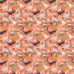 Cheery Dinos- Colorful Dinosaurs- Nursery Kids- Salmon- Small Scale