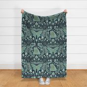 Whimsical forest on deep green large 
