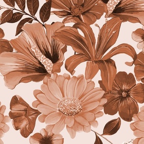 Monochromatic duvet cover handpainted florals - large scale