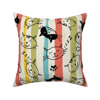 meowzzz - cute cats and muted colorful stripes - large scale