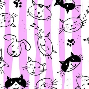 meowwzzz - cute cats on pink stripes