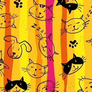 meowzzz - cats on stripes in bold colors - small scale