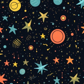Bright space themed abstraction on dark background