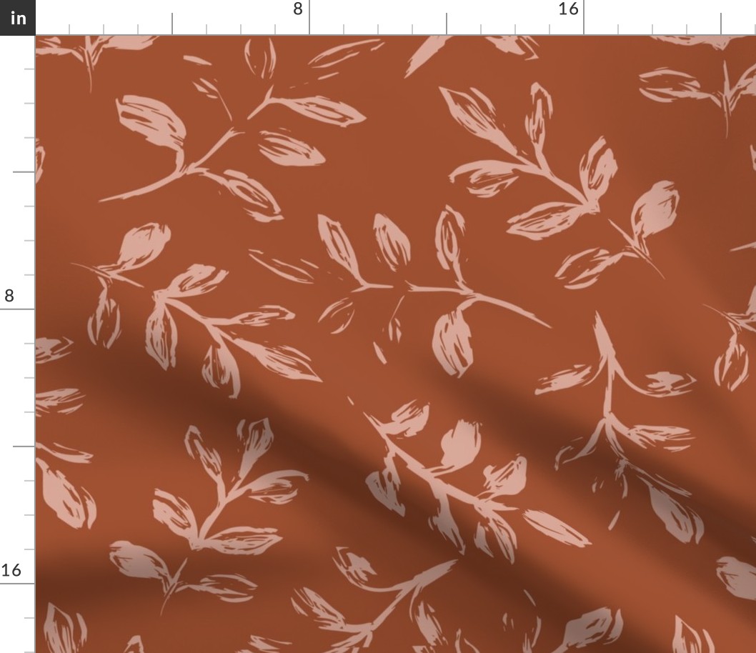 Sketchy Leaves - Burnt Orange and Pink