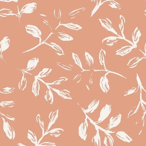 Sketchy Leaves - Peach Blush and White
