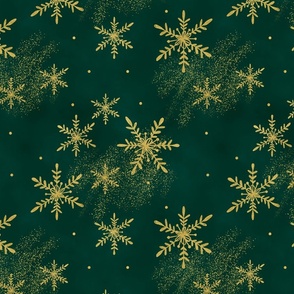Snowy Winter Wonderland  Snowflakes On Moss Green Background Large Scale
