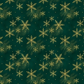 Snowy Winter Wonderland  Snowflakes On Moss Green Background Medium Scale