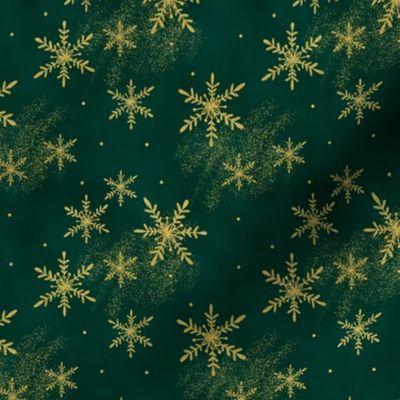 Snowy Winter Wonderland  Snowflakes On Moss Green Background Smaller Scale