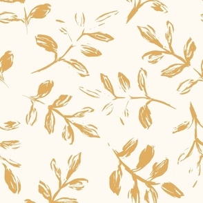 Sketchy Leaves - White Cream and Yellow