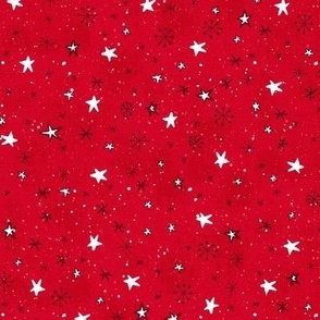 Stars and snow on a red background