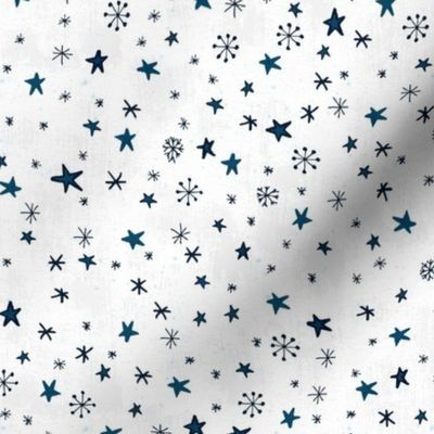 Stars and snow on a white background