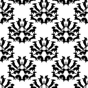 Custom Doxie Damask Black on White