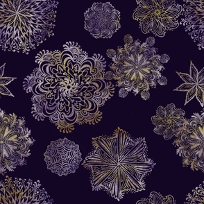 Huge Shimmering Fantasy Snowflakes on Deep Purple