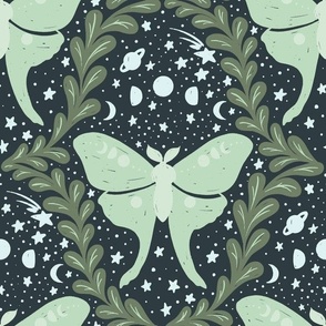 Celestial Luna Botanical Space Moth Damask 12in
