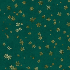 Golden Snowflakes On Green Coordinating Pattern For Nostalgic Christmas Splendor Large Scale