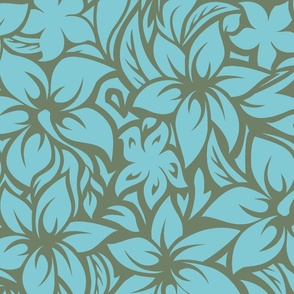 Moloaa Bay Hibiscus Modern Hawaiian in Pantone's Aqua Splash and Hedge Green