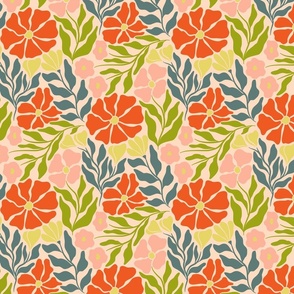 Groovy Abstract Retro Flowers on Light Pink - Small