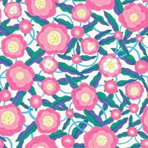 Peonies floral pattern in shades of pink on a cream background