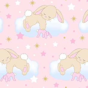 Bunny Sleeping on Cloud with Stars Pink Gold Baby Girl Nursery Large 