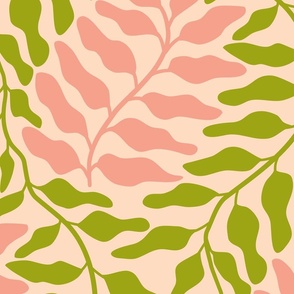 Groovy Abstract Retro Leaves on Light Pink - Large