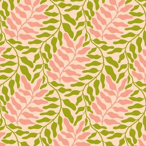 Groovy Abstract Retro Leaves on Light Pink - Small