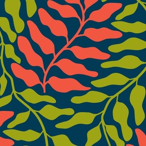 Groovy Abstract Retro Leaves on Deep Blue - Large