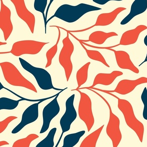 Groovy Abstract Retro Leaves on White - Large