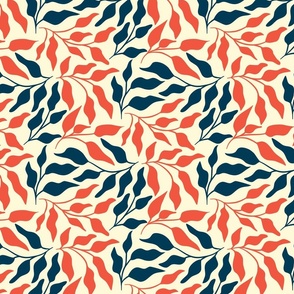 Groovy Abstract Retro Leaves on White - Small