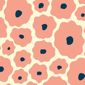 Groovy Abstract Retro Flowers on Light Pink - Large
