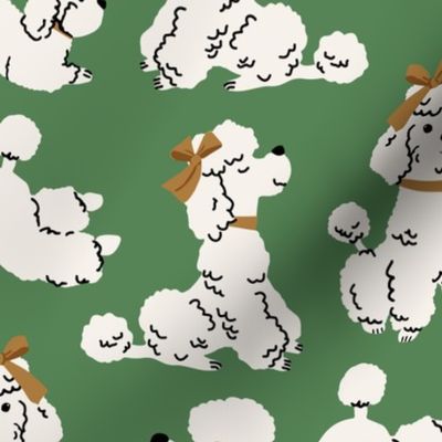 Poodles @ Play | Lg White Poodles on Green