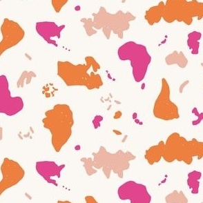 Small - Imaginative Map of the World - Quirky and colorful what a wonderful world - Orange Hot Pink and Ivory 