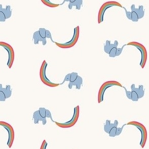 Small - Rainbow Elephants - Happy and Cute Animals - Baby Boy and Baby Girl Nursery Home Decor - Ivory x Rainbow
