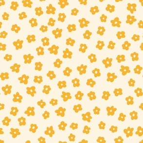 Simple yellow cartoon flowers on cream white, SMALL 1/2 inch flowers