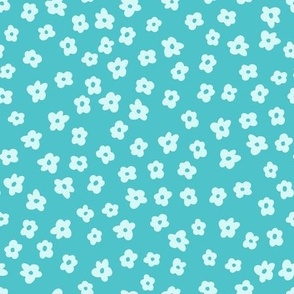 Cute light blue daisies on teal blue, SMALL 1/2 inch flowers