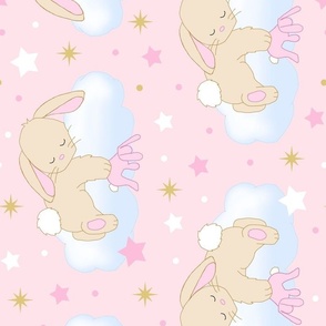 Pink Bunny Clouds Stars Baby Girl Nursery Rotated 90