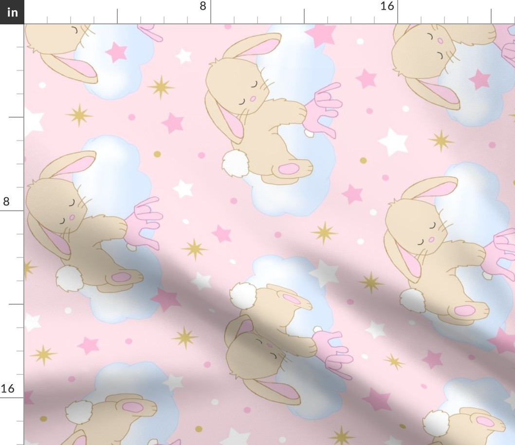 Pink Bunny Clouds Stars Baby Girl Nursery Rotated 90
