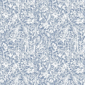 (MEDIUM) Field of Wild Flowers on blue linen